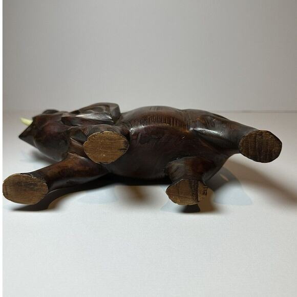 Hand Carved Wood Elephant Figurine with Trunk Up for Luck 5.75" Tall Collectable - Picture 6 of 10